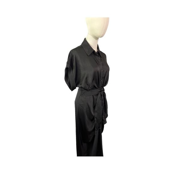 NWT Steve Madden Black Satin Belted Button Down Midi Dress Women’s Size 4 - Picture 7 of 8